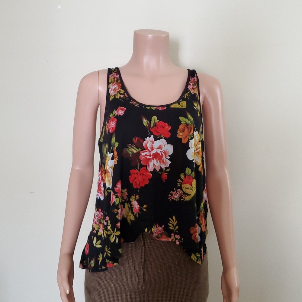 Black Floral Print Tank